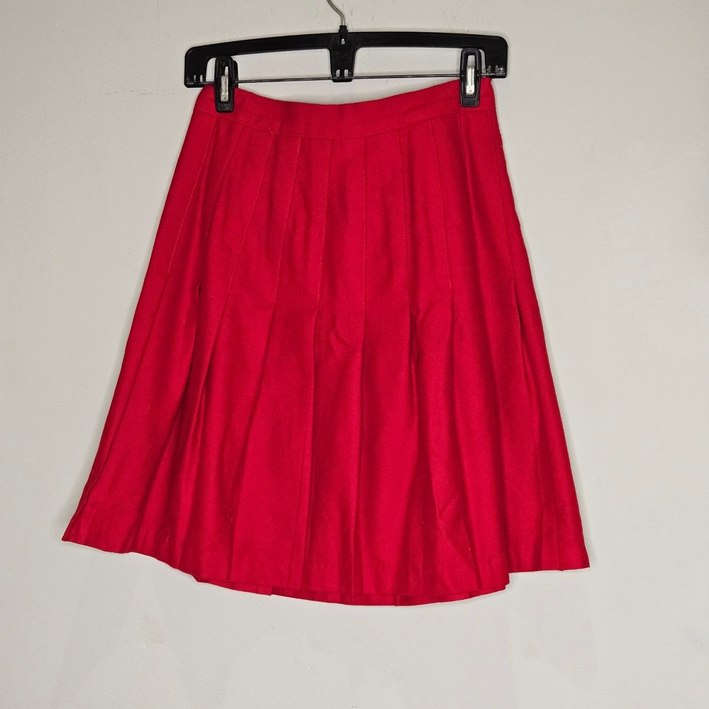 Vtg Wool Pleated mini Skirt Red Size 8P School Girl Holiday Academia Y2K Preppy - Picture 2 of 7